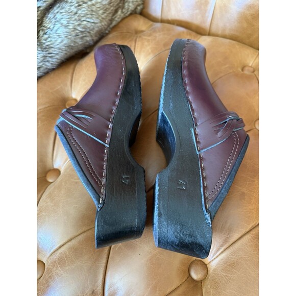 Sven Clog Master Women Eu 41 Burgandy Leather Woven Accent Shoes Wooden Slip On - Picture 7 of 10